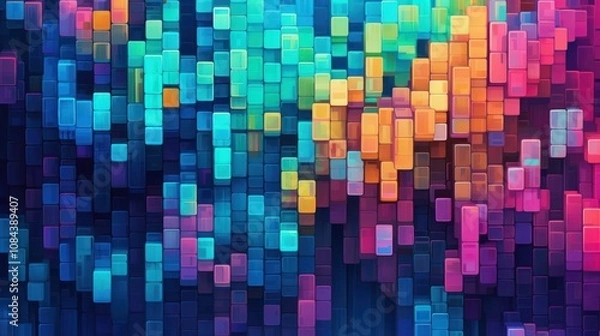 Fototapeta Vibrant Mosaic Spectrum. Abstract Pixel, Geometric Rainbow Background