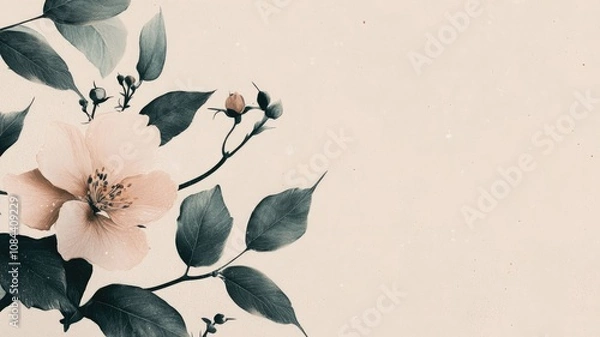 Fototapeta Delicate flower illustration with leaves on textured background