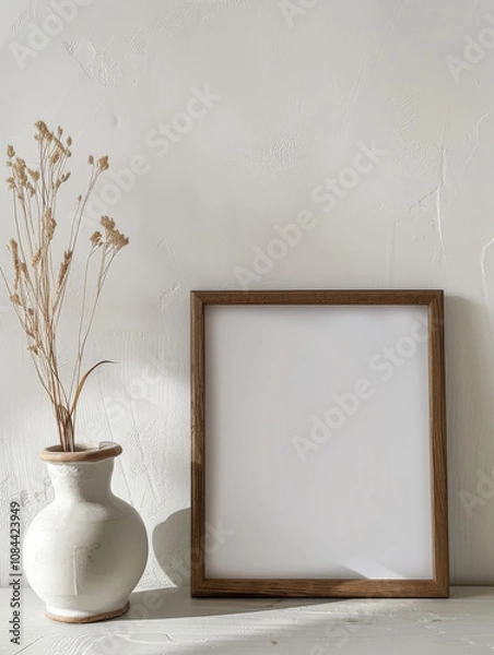 Obraz Minimalist 8x10 empty frame mockup in farmhouse style