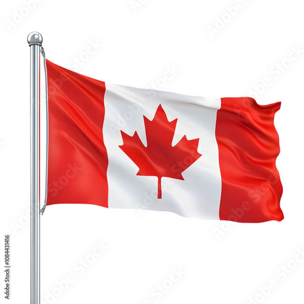 Obraz Realistic 3d canadian flag waves on a transparent background, symbolizing pride and unity. Perfect for celebrating canada's identity