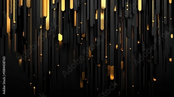 Fototapeta Glitched background with pixel sorting in gold and black, creating a dynamic and abstract pattern