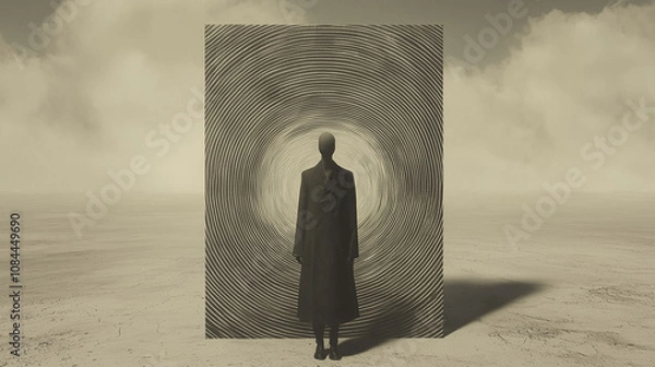Fototapeta Contemplation in the Circular Abyss: A Surreal Journey into the Depths of the Mind