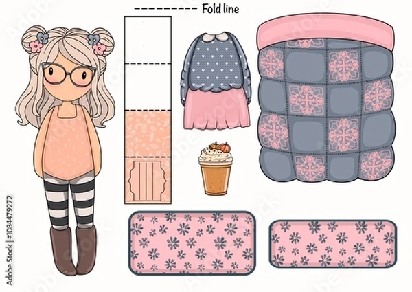 Obraz Paper Doll with clothes 