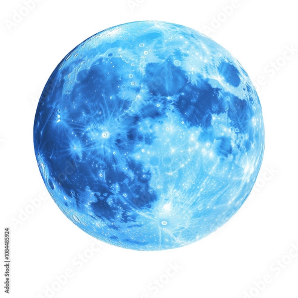 Fototapeta Blue moon illustration, isolated on transparent background 