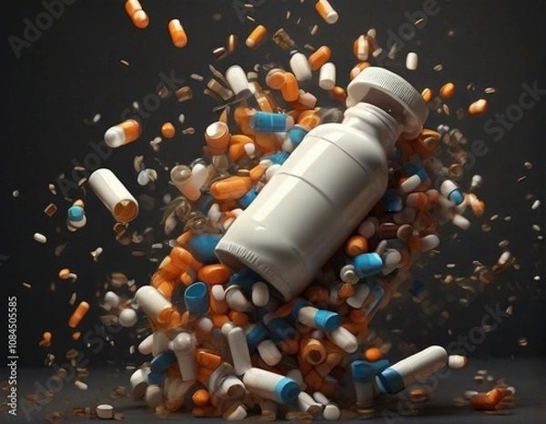 Fototapeta A collection capsules and tablets, representing pharmaceutical products and healthcare solutions