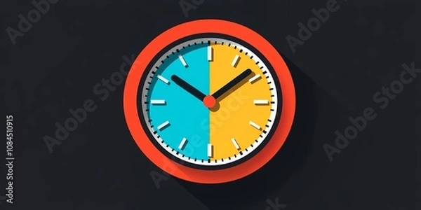 Fototapeta A Stylish Clock Design Featuring a Divided Face With Blue and Yellow Sections, Showcasing the Time in a Modern Aesthetic That Catches the Eye, Perfect for Decor