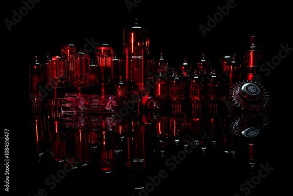 Obraz Radio lamps glow red on a black background