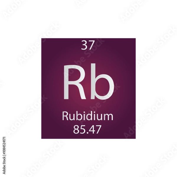 Fototapeta Rb Rubidium Alkali metal Chemical Element Periodic Table. Simple flat square vector illustration, simple clean style Icon with molar mass and atomic number for Lab, science or chemistry class.
