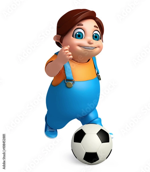 Fototapeta 3D Render of Little Boy with playing football