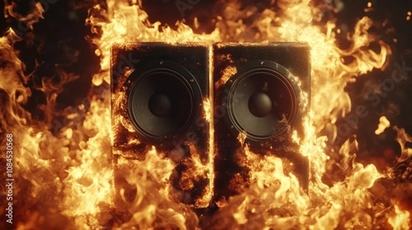 Fototapeta Two speakers engulfed in flames, emphasizing intensity and energy.