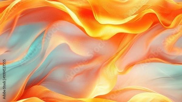 Fototapeta Colorful abstract waves of orange and turquoise textures