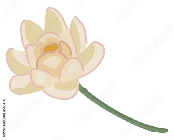 Fototapeta Abstract water lily plant. Lotus flower in cartoon style. Botanical clip art isolated on white. Single vector illustration.