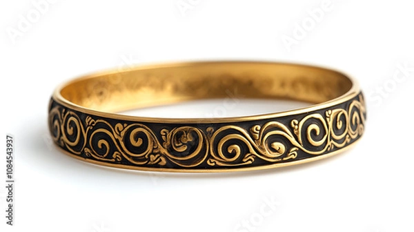Fototapeta An elegant Indian design gold bangle, showcased in isolation against a white background