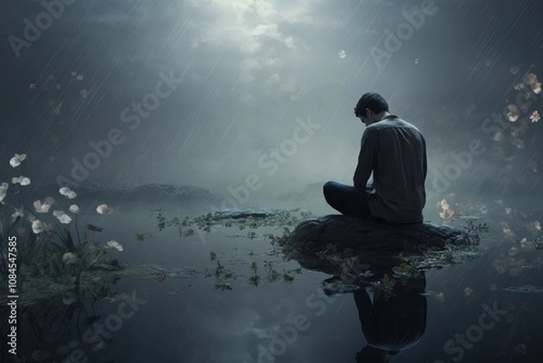 Fototapeta Regretful Reflection: Contemplating Past Choices with Remorse