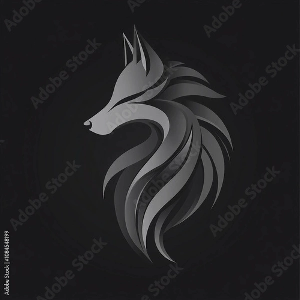 Fototapeta Elegant Fox Logo Designs in Gradient Gray Tones with Copy Space