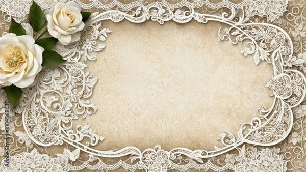 Fototapeta Elegant floral frame design with lace for invitations or announcements.