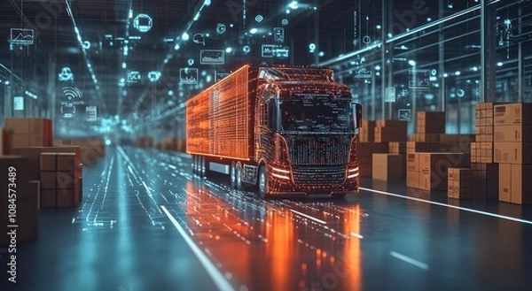 Fototapeta Miniature truck in logistics setting for healthcare and emergency supply chain concepts.