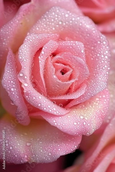 Fototapeta A close-up shot of a pink rose with water droplets on its petals, perfect for capturing the beauty of nature