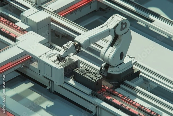 Fototapeta Advanced Robotic Arm Operating in High-Tech Manufacturing Environment for Precise Automation and Streamlined Production Processes