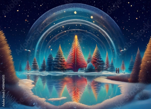 Obraz christmas tree in the night, future design