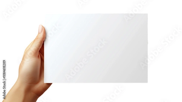 Fototapeta Hands holding a white blank board isolated on transparent background, png file
