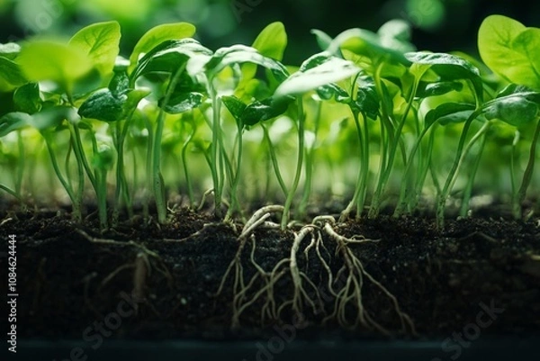 Fototapeta Close-up of plant roots in a hydroponic system