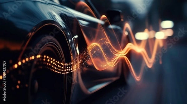 Fototapeta A dynamic shot of a car speakers in action, with sound waves visually represented to convey the power and clarity of the audio system.