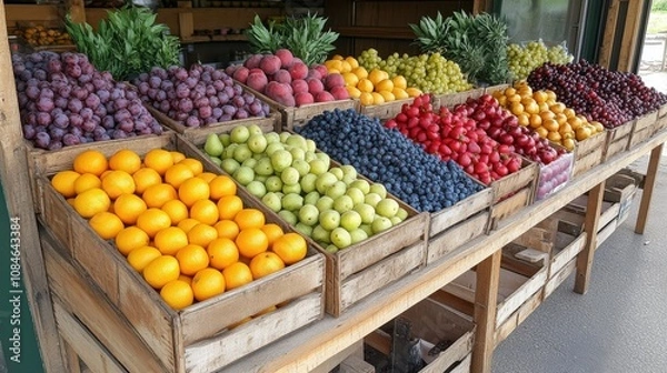 Fototapeta a fruit stand with many different types of fruits