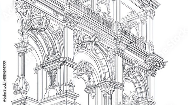 Obraz Architectural Line Drawing: Intricate Baroque Archway