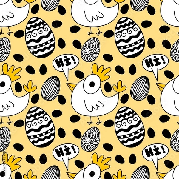 Fototapeta Easter chicken seamless birds pattern for wrapping paper and fabrics