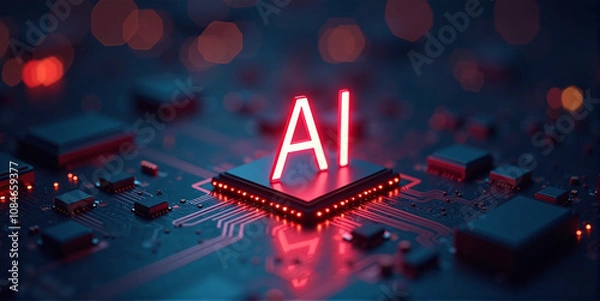 Fototapeta Computing power through high-performance processors for calculation with artificial intelligence, efficiency of algorithms
