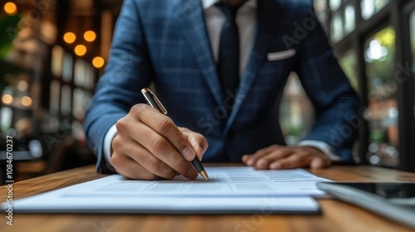 Fototapeta businessman checking the steps through document with a list of checkboxes regulation concepts of practices and policies procedure company articles of association terms and conditions