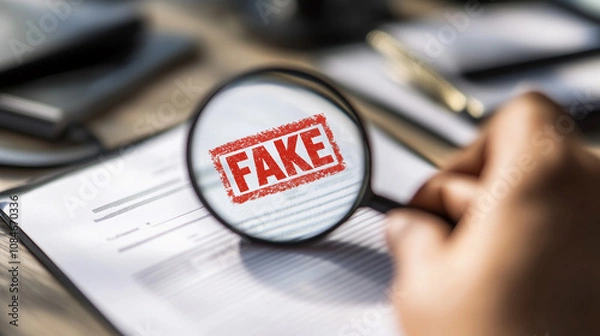 Fototapeta Detecting Fraud Magnifying Glass on Fake Document