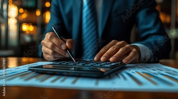 Fototapeta corporate and individual tax payment concept businessman using computer filling out corporate and personal income tax return vat and property tax of busines