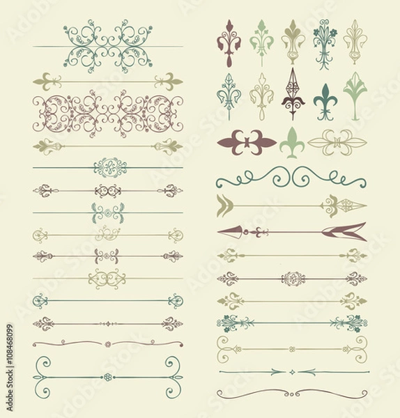 Fototapeta Vector Colorful Hand Drawn Dividers, Arrows, Swirls