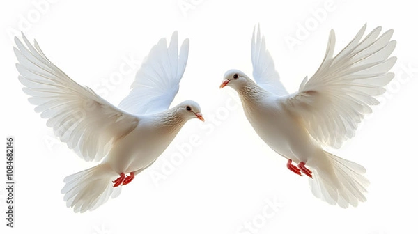 Fototapeta Two White Doves in Flight - Realistic Image