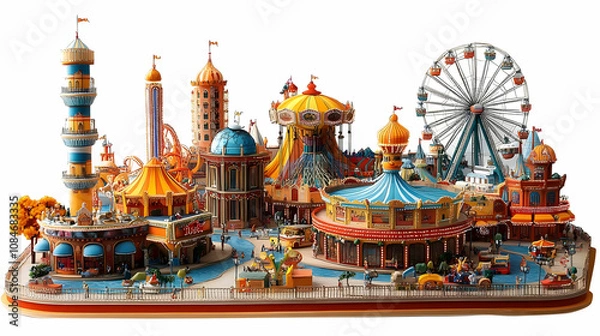 Fototapeta Colorful Amusement Park Model with Ferris Wheel Illustration