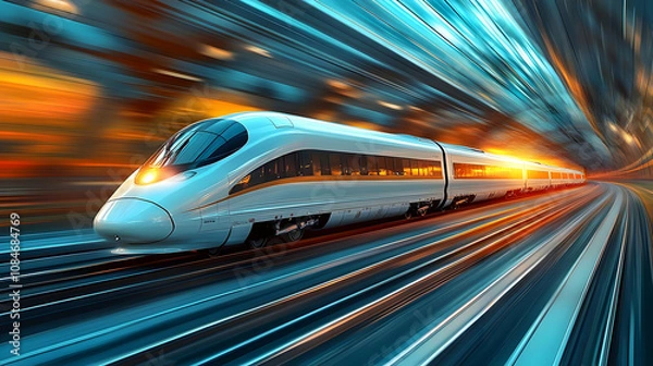 Fototapeta High Speed Train Through Tunnel - Realistic Image