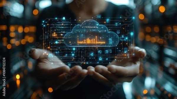 Fototapeta saas software as a service concept businessman show virtual screen of saas icons for software services on cloud system internet and networking technolog
