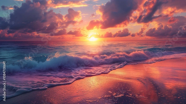Obraz Beautiful sunset over the ocean with a rainbow.