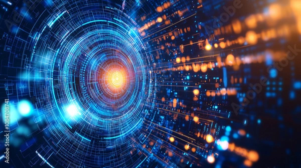 Fototapeta Abstract Quantum Data Encryption with Glowing Circuits