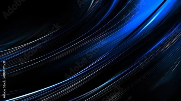 Fototapeta Wallpaper Abstract background with blue light streaks flowing on a black background