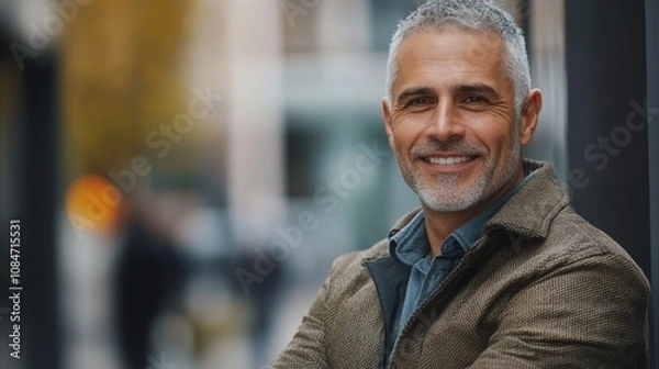 Fototapeta Confident Man Leaning Against Building