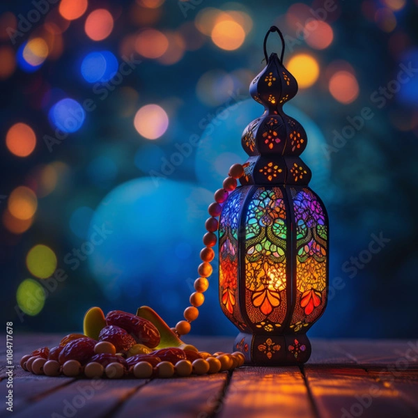 Obraz Ramadan lantern with colorful light.