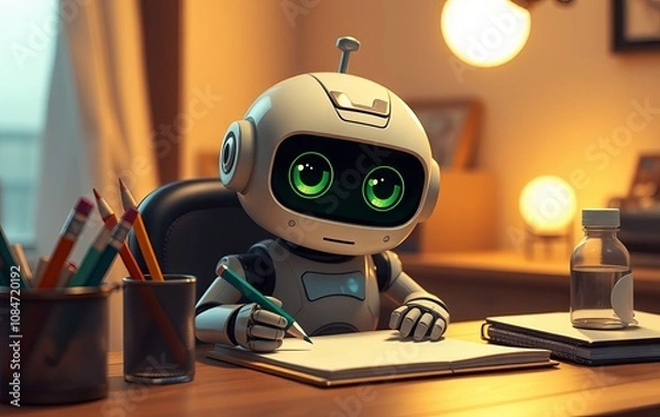 Fototapeta Cozy Robot Writing Scene
