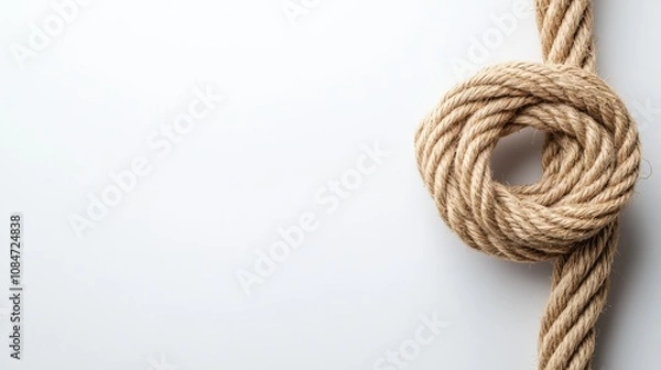 Fototapeta Simple Knot Tied with Natural Rope on White Background