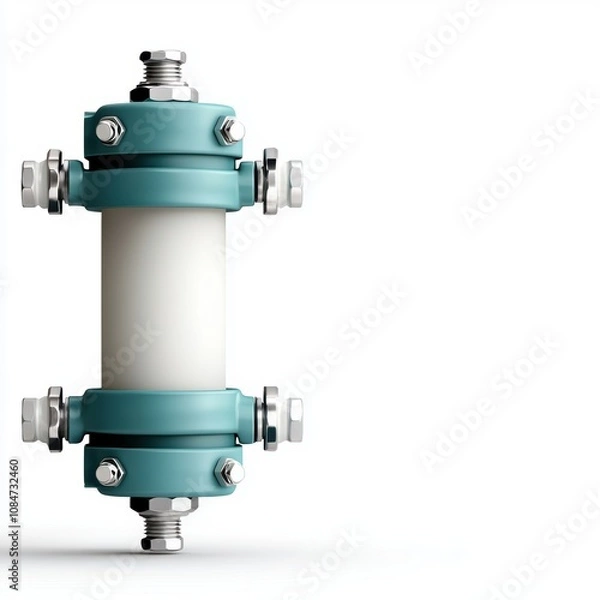 Fototapeta A close-up view of a modern mechanical connector with metallic and plastic elements, ideal for showcasing industrial design, engineering, or manufacturing