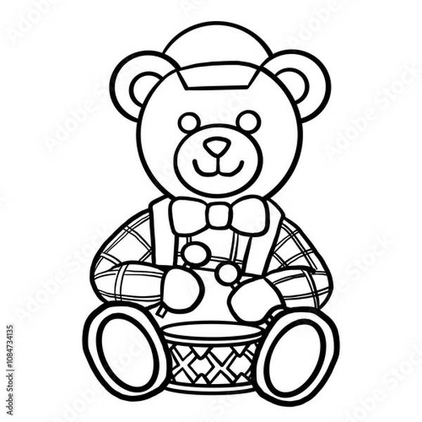 Obraz Drawing outline of a Teddy bear sitting and drumming