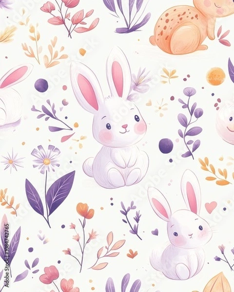 Fototapeta Cute seamless pattern with adorable animals and playful elements
