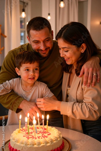 Obraz Una familia celebrando un cumpleaños.